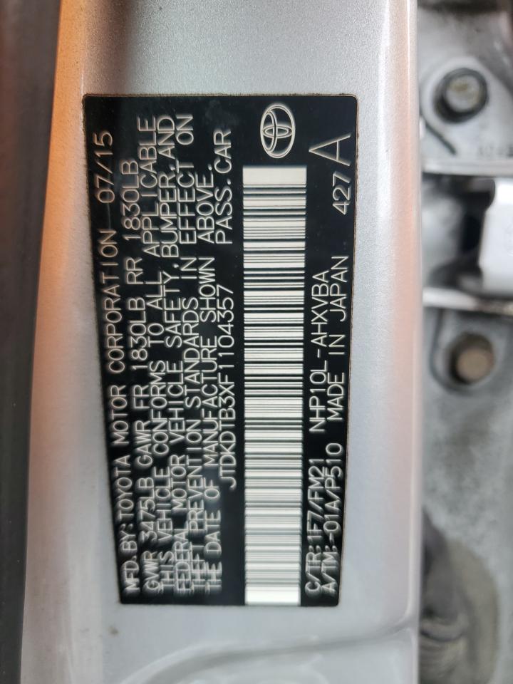 2015 Toyota Prius C VIN: JTDKDTB3XF1104357 Lot: 71866465