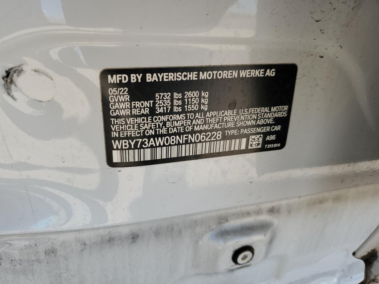 2022 BMW I4 Edrive 40 VIN: WBY73AW08NFN06228 Lot: 80496465