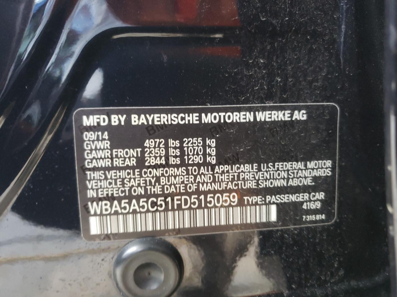 2015 BMW 528 I VIN: WBA5A5C51FD515059 Lot: 84265405