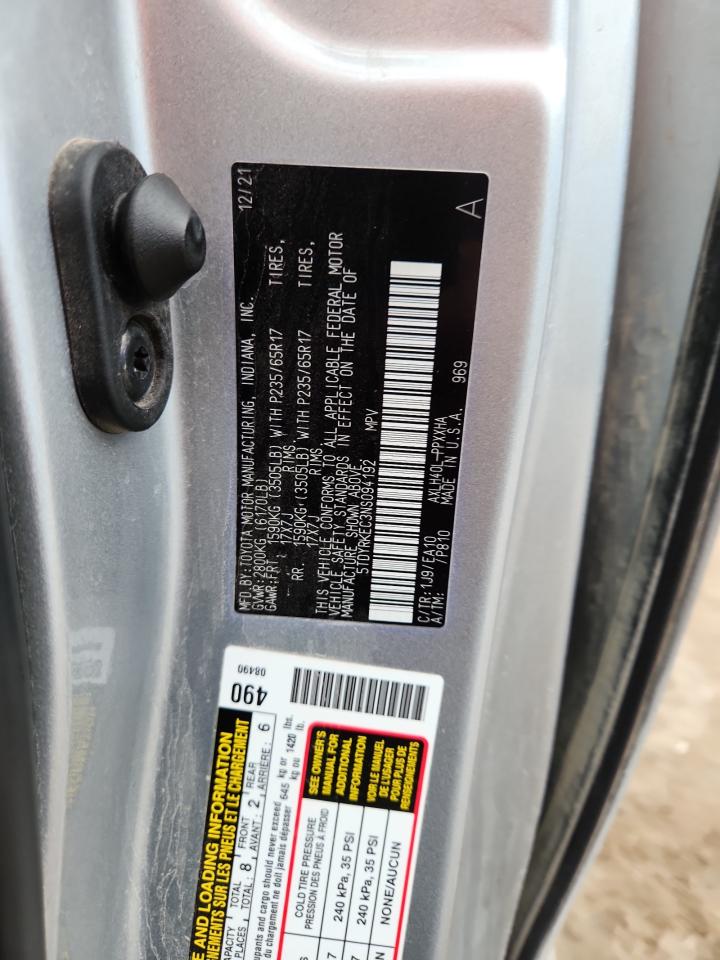 2022 Toyota Sienna Xle VIN: 5TDYRKEC3NS094192 Lot: 81280425