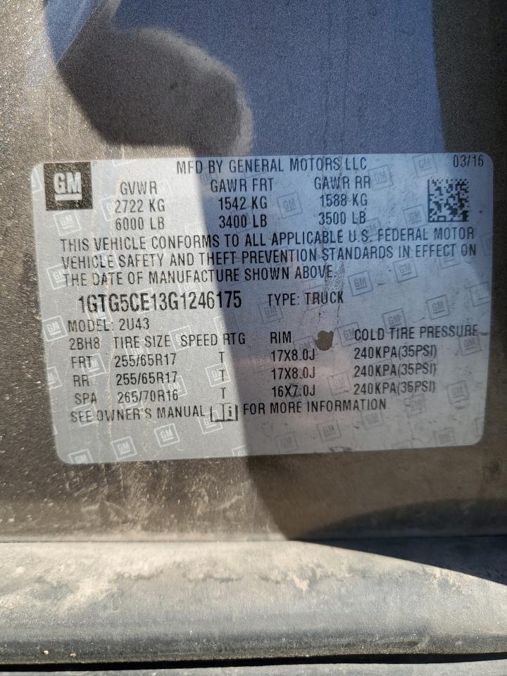 2016 GMC Canyon Sle VIN: 1GTG5CE13G1246175 Lot: 82102895