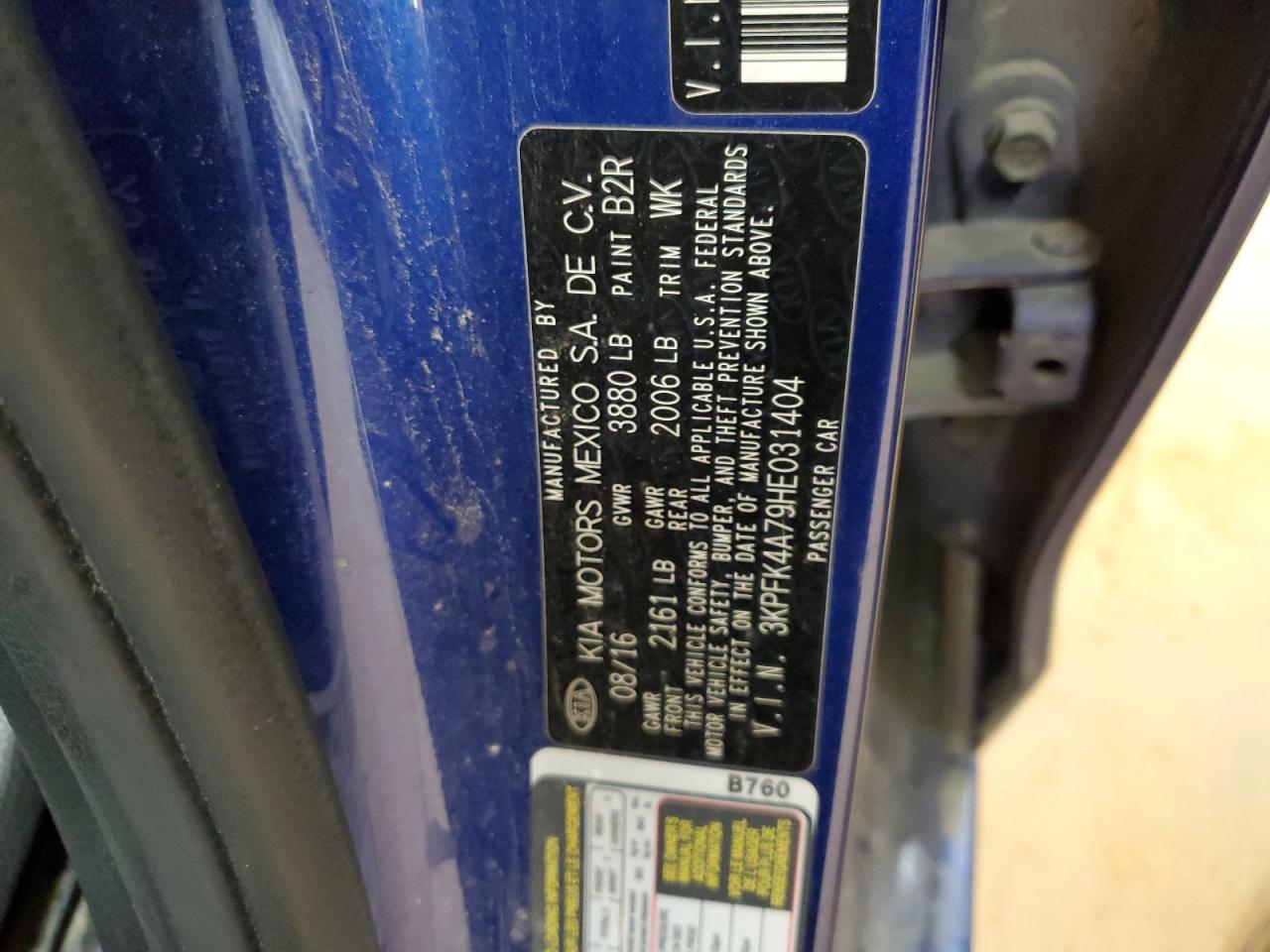 2017 Kia Forte Lx VIN: 3KPFK4A79HE031404 Lot: 71388325