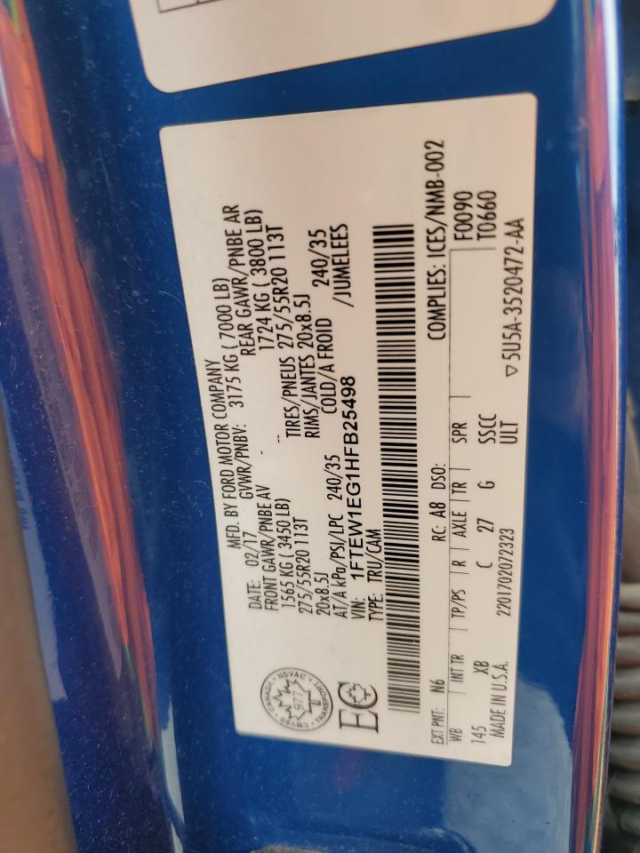 2017 Ford F150 Supercrew VIN: 1FTEW1EG1HFB25498 Lot: 71818995