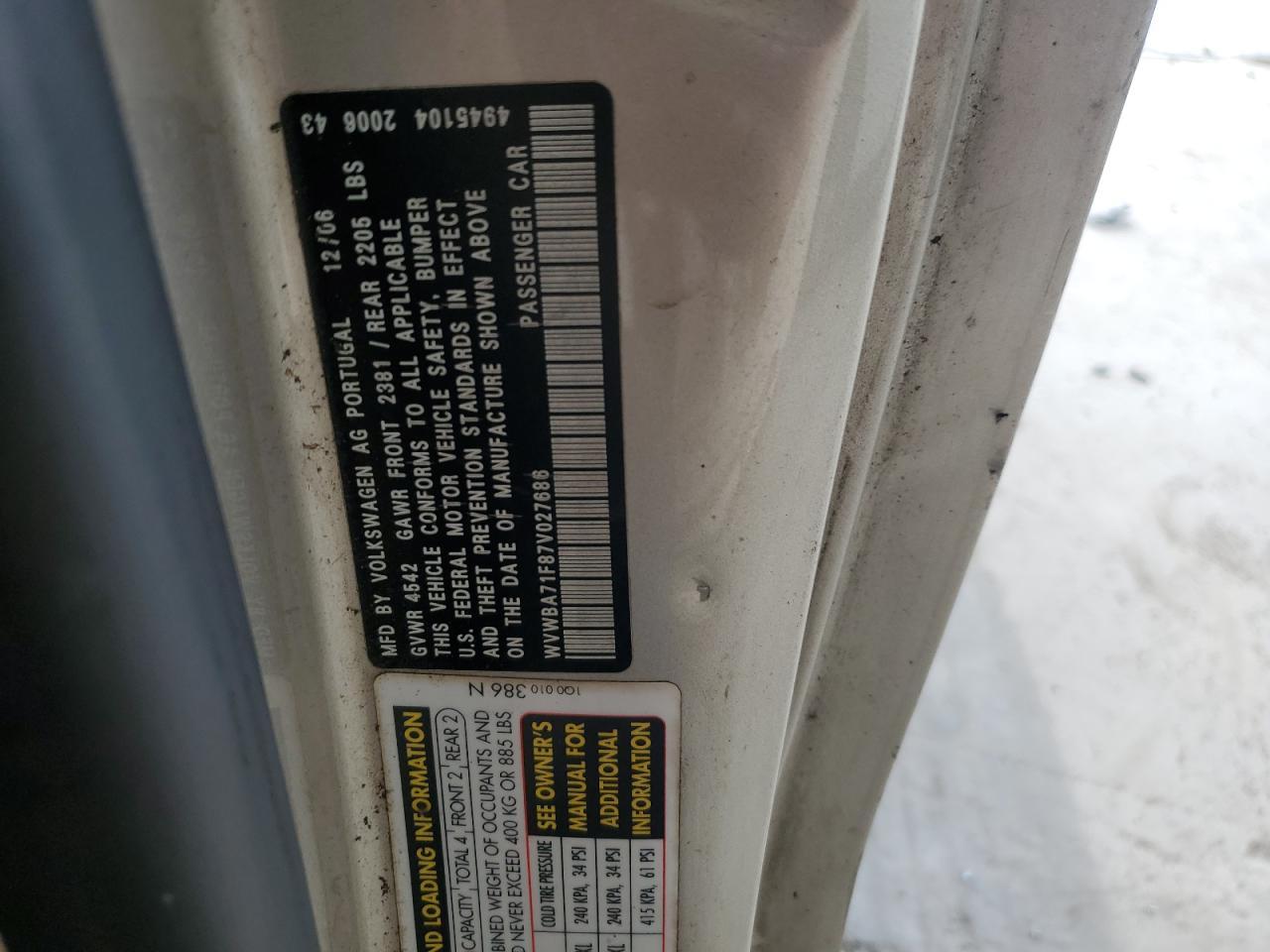 2007 Volkswagen Eos 2.0T VIN: WVWBA71F87V027686 Lot: 82036185