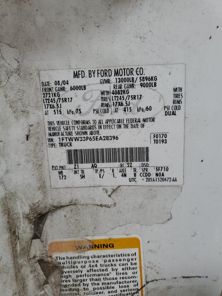 2005 Ford F350 Super Duty VIN: 1FTWW33P65EA28396 Lot: 81194565