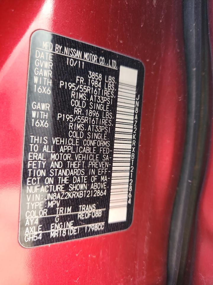 2011 Nissan Cube Base VIN: JN8AZ2KRXBT212864 Lot: 80299735