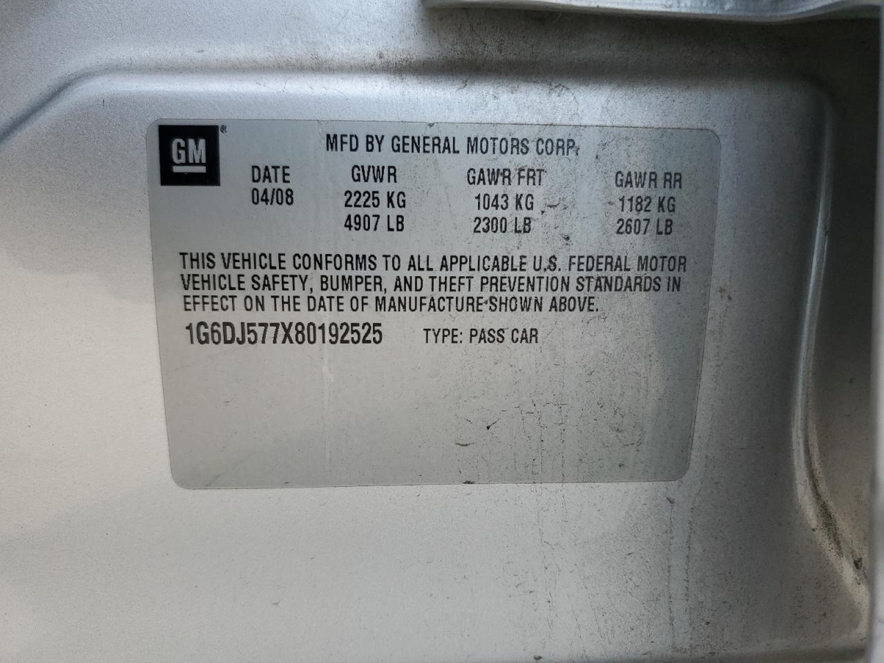 2008 Cadillac Cts VIN: 1G6DJ577X80192525 Lot: 70851305