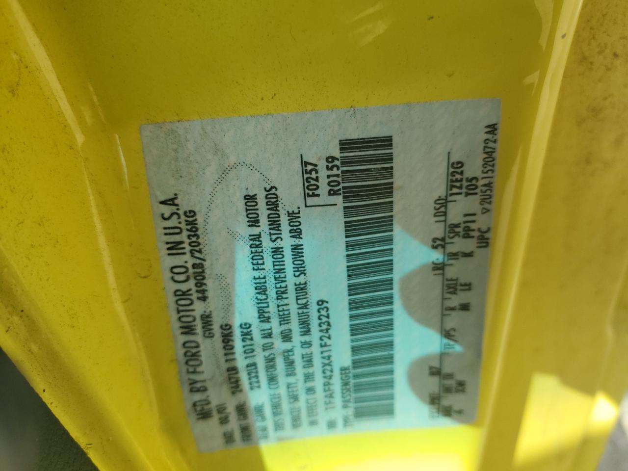 2001 Ford Mustang Gt VIN: 1FAFP42X41F243239 Lot: 80830215