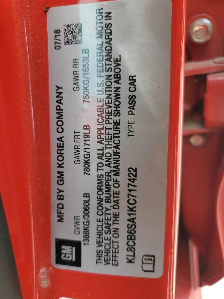 2019 Chevrolet Spark Ls VIN: KL8CB6SA1KC717422 Lot: 71205345