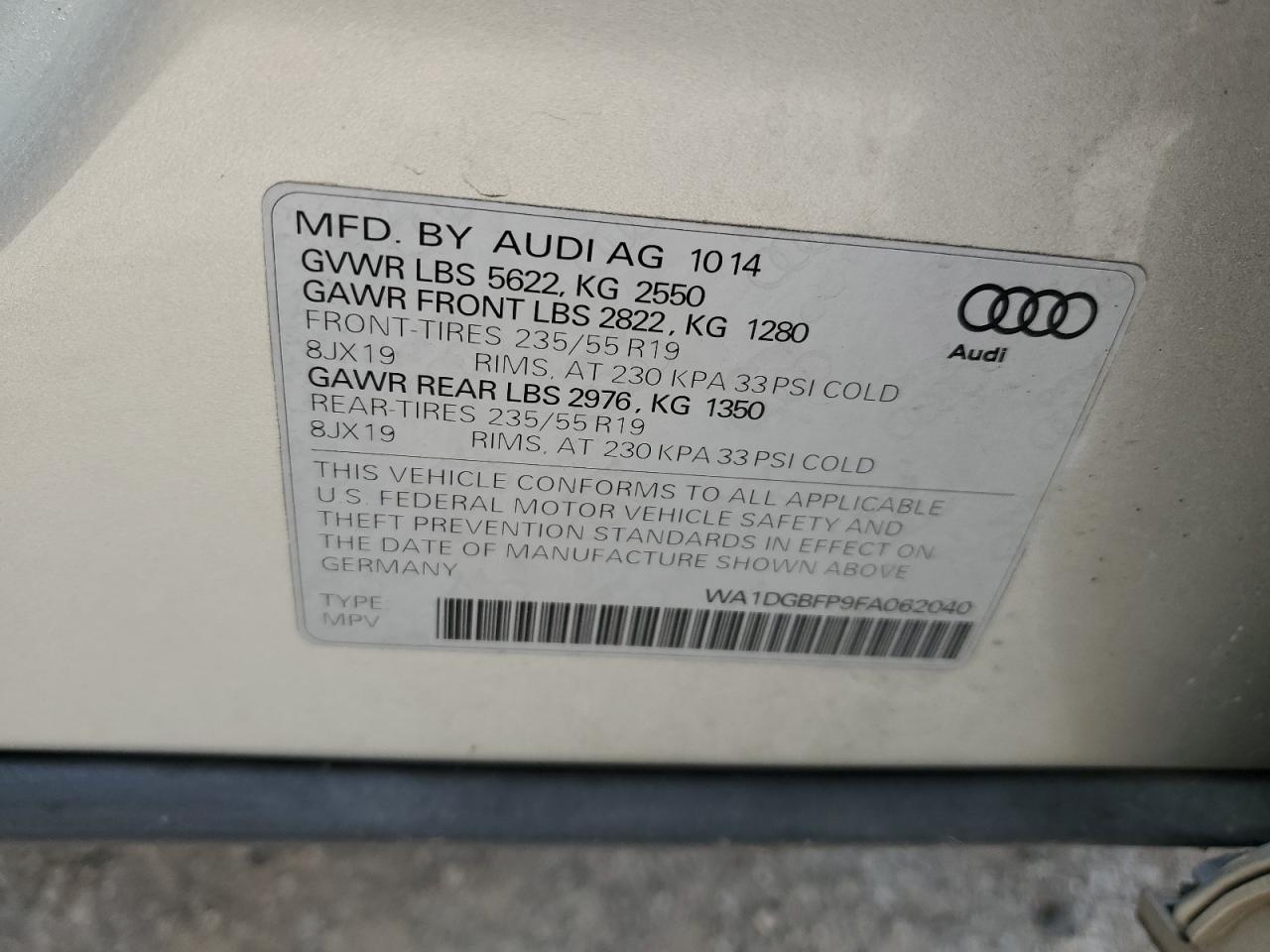 2015 Audi Q5 Premium Plus VIN: WA1DGBFP9FA062040 Lot: 71530075