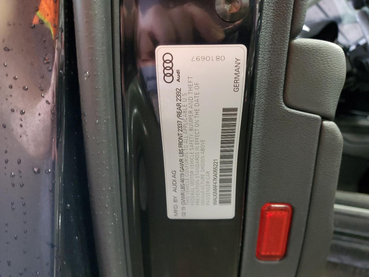 2019 Audi A4 Premium VIN: WAUGMAF47KA055221 Lot: 81573715