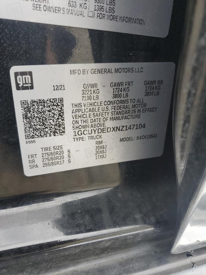 2022 Chevrolet Silverado Ltd K1500 Lt VIN: 1GCUYDEDXNZ147104 Lot: 83808585
