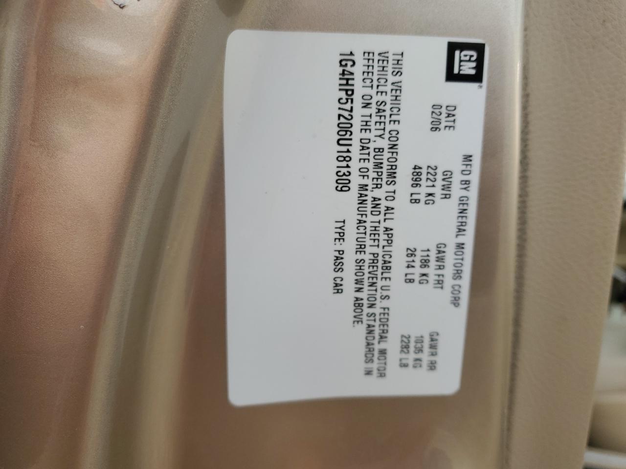 2006 Buick Lucerne Cx VIN: 1G4HP57206U181309 Lot: 71703765