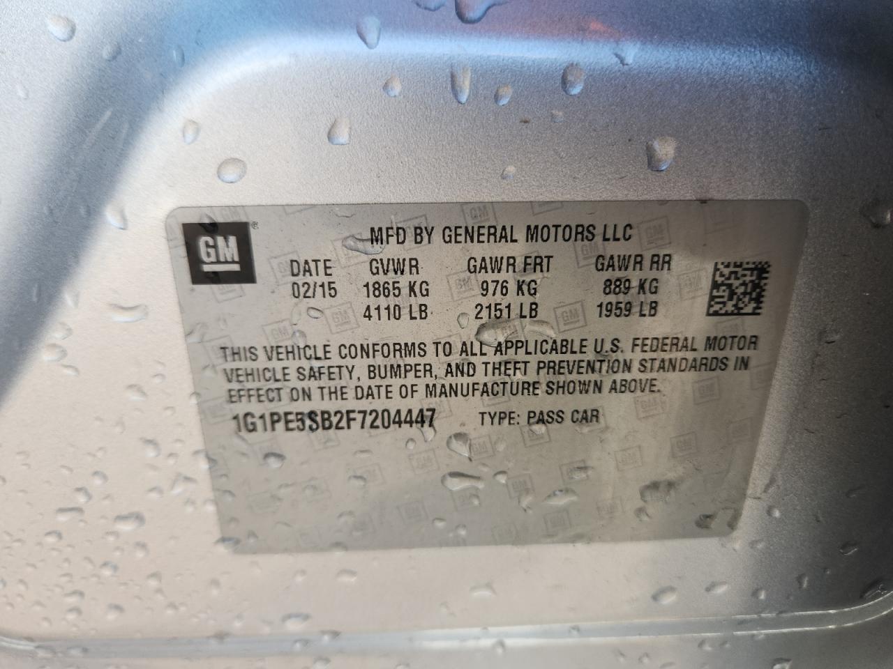 2015 Chevrolet Cruze Lt VIN: 1G1PE5SB2F7204447 Lot: 84234405