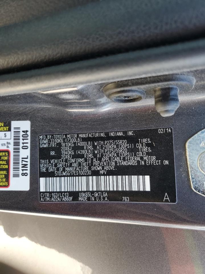 2014 Toyota Sequoia Limited VIN: 5TDJW5G17ES100230 Lot: 80794605