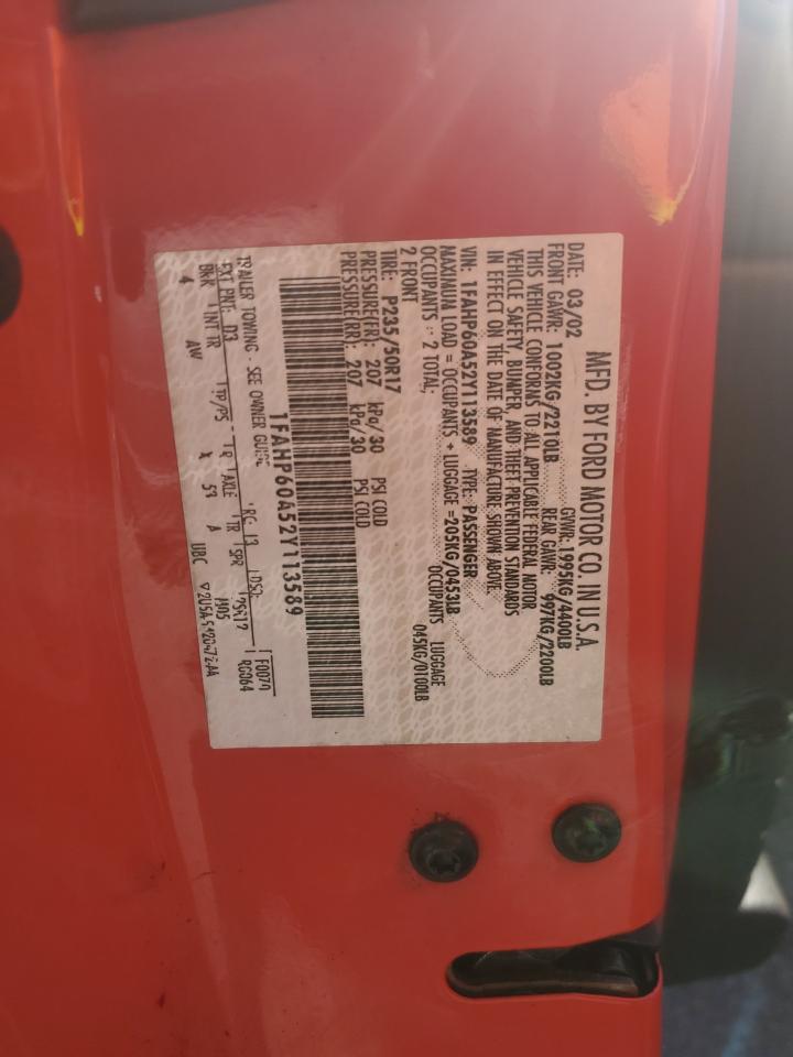 2002 Ford Thunderbird VIN: 1FAHP60A52Y113589 Lot: 71808735