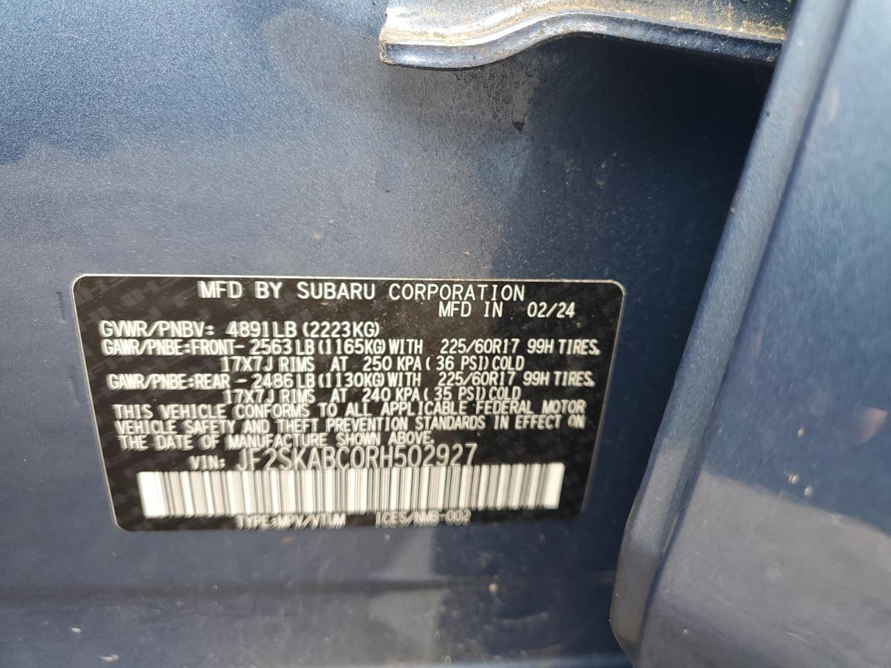 2024 Subaru Forester VIN: JF2SKABC0RH502927 Lot: 84229605