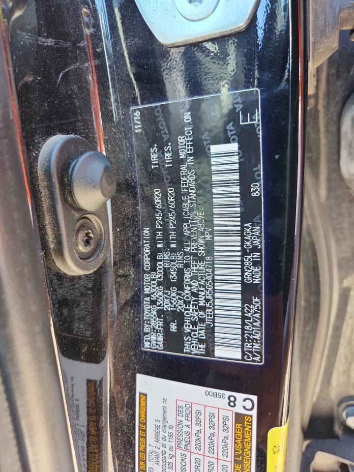 2016 Toyota 4Runner Sr5/Sr5 Premium VIN: JTEBU5JR5G5404718 Lot: 84446605