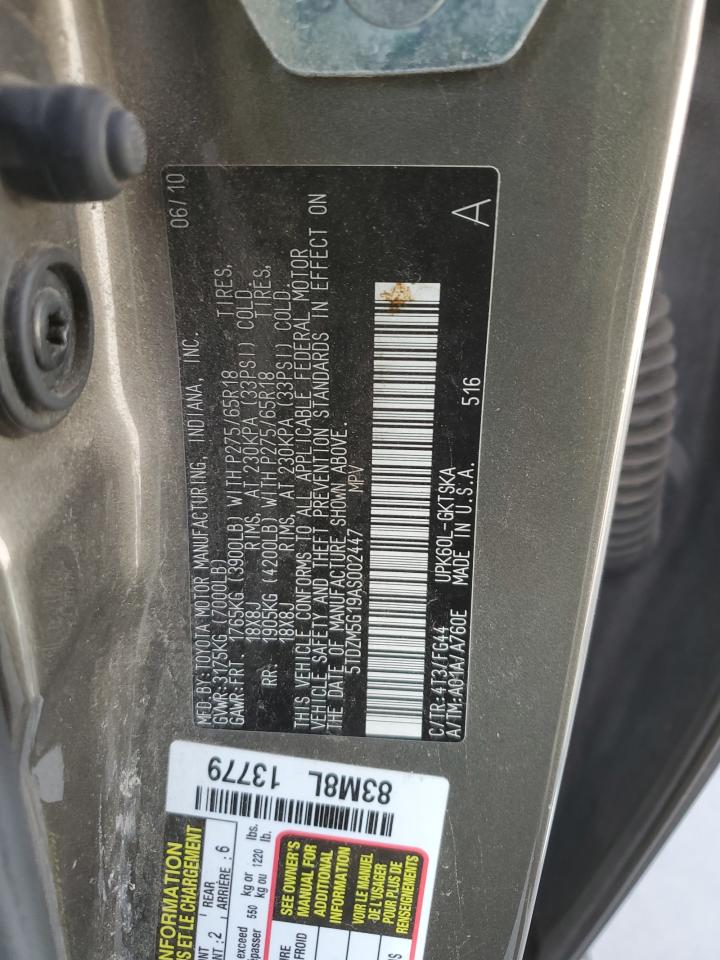 2010 Toyota Sequoia Sr5 VIN: 5TDZM5G19AS002447 Lot: 80351735