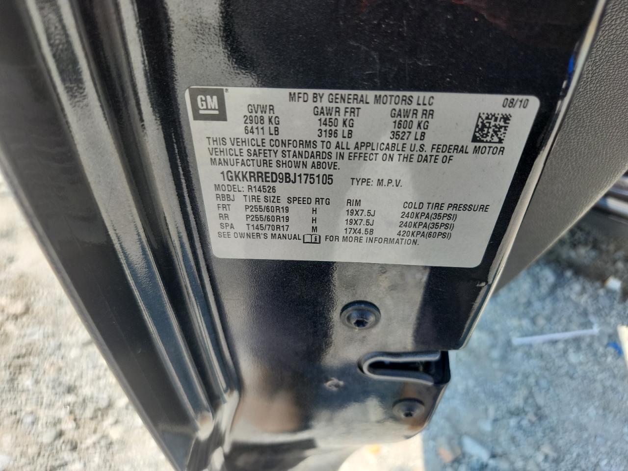 2011 GMC Acadia Slt-1 VIN: 1GKKRRED9BJ175105 Lot: 80915995