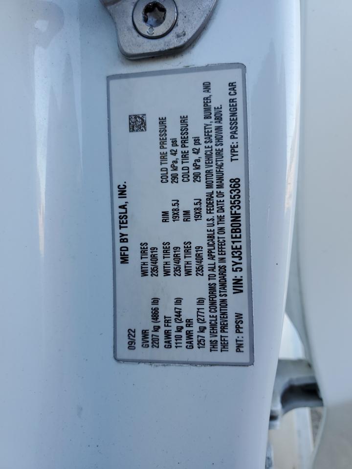 2022 Tesla Model 3 VIN: 5YJ3E1EB0NF355368 Lot: 81906755