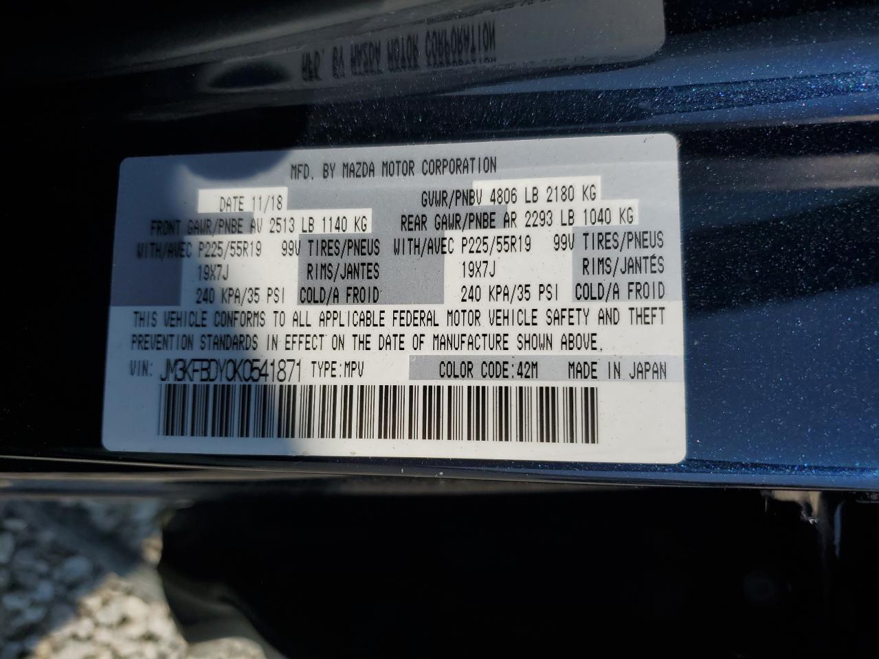 2019 Mazda Cx-5 Grand Touring Reserve VIN: JM3KFBDY0K0541871 Lot: 71782995