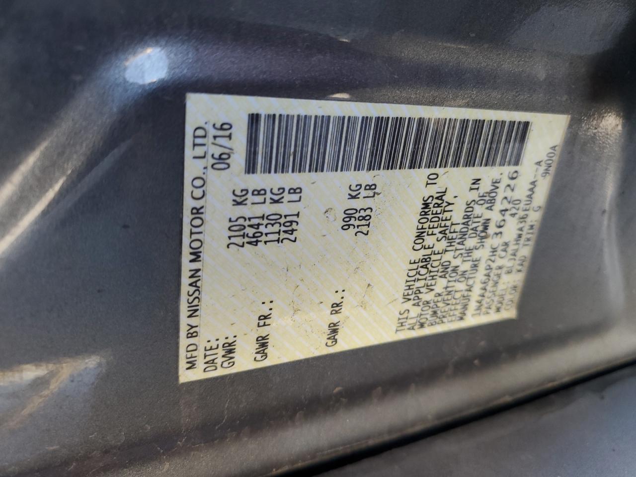 2017 Nissan Maxima 3.5S VIN: 1N4AA6AP2HC364226 Lot: 71280435