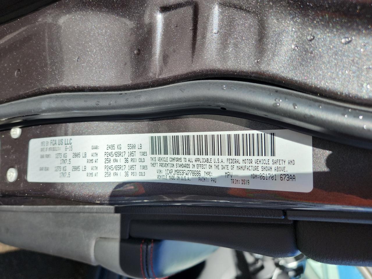 2015 Jeep Cherokee Trailhawk VIN: 1C4PJMBS3FW778686 Lot: 71979625