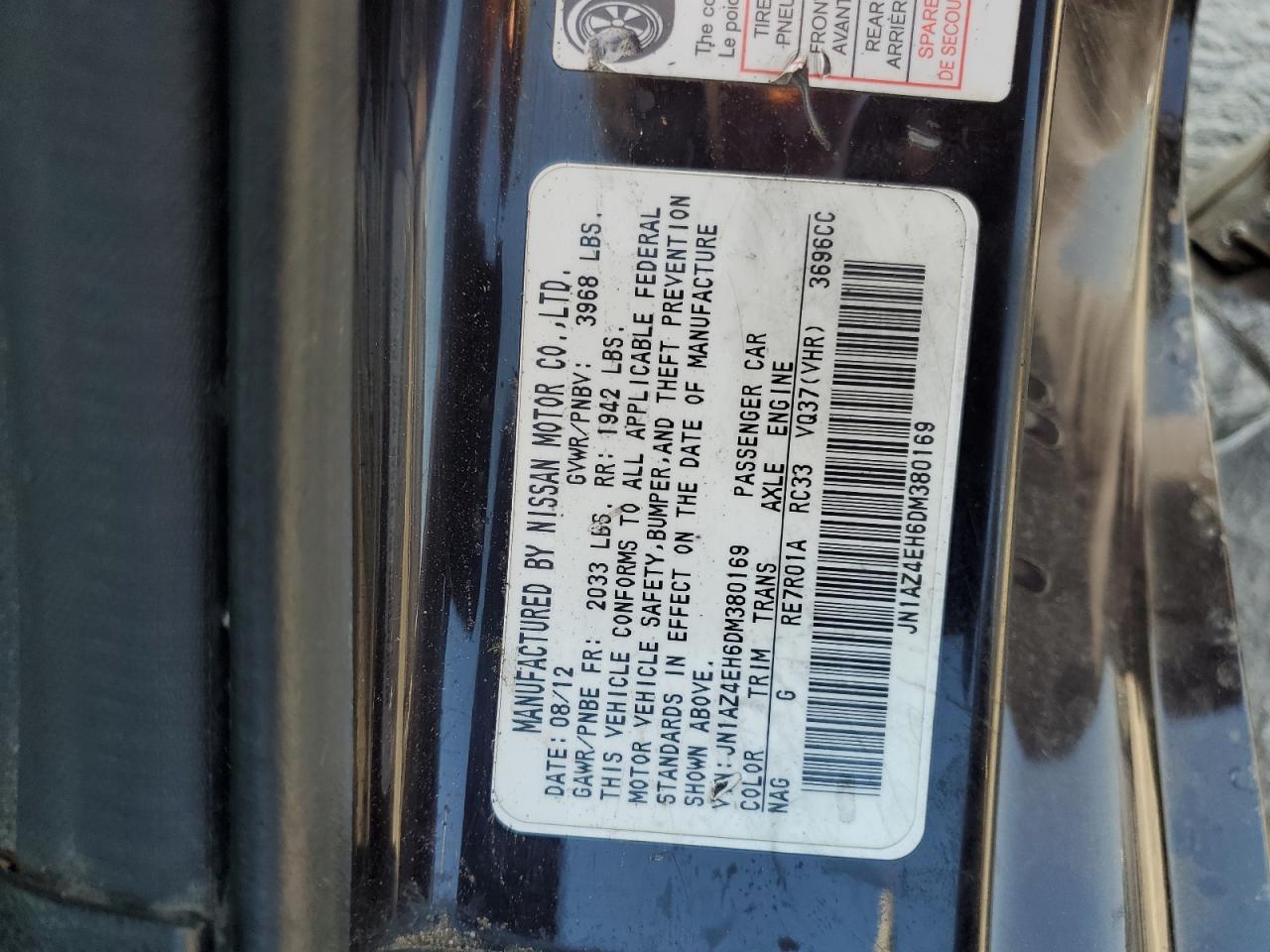 2013 Nissan 370Z Base VIN: JN1AZ4EH6DM380169 Lot: 84571055