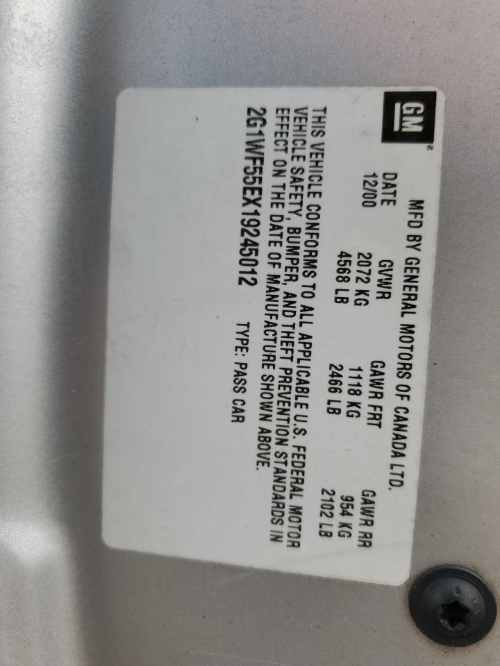 2001 Chevrolet Impala VIN: 2G1WF55EX19245012 Lot: 71482965