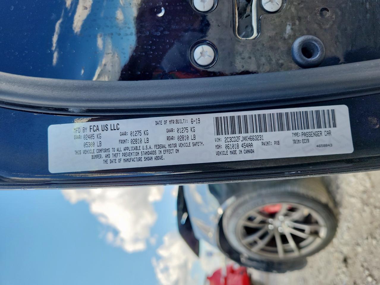 2019 Dodge Challenger R/T Scat Pack VIN: 2C3CDZFJXKH663231 Lot: 81500335