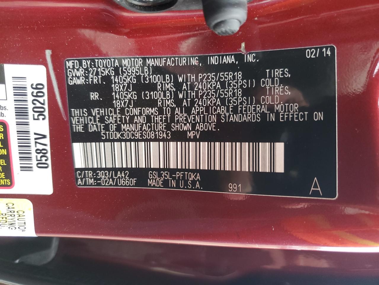 2014 Toyota Sienna Xle VIN: 5TDDK3DC9ES081943 Lot: 81667605