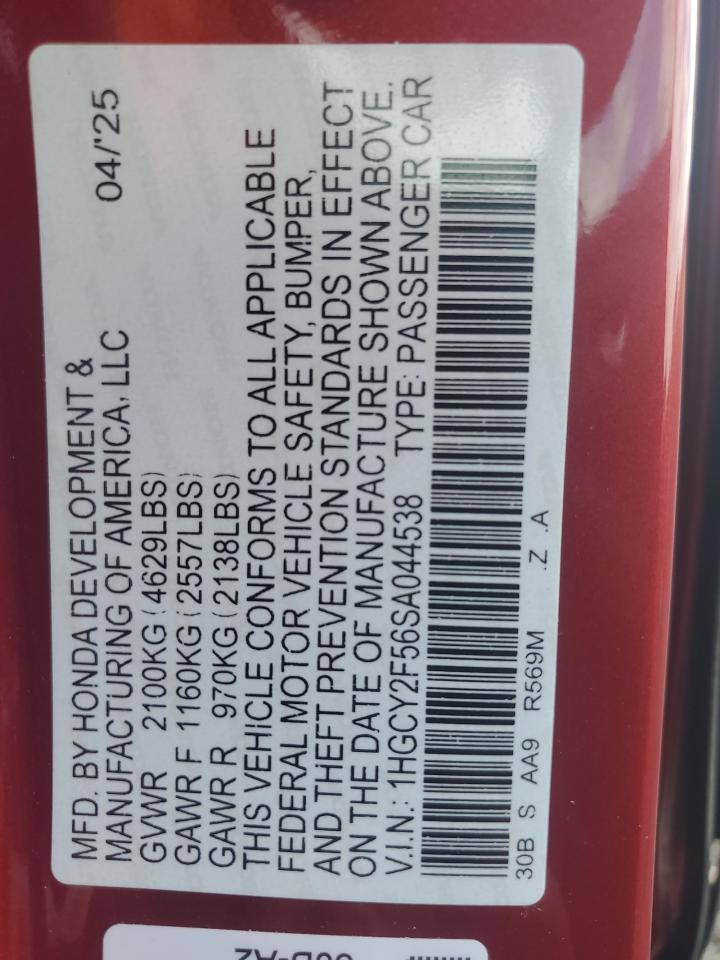 2025 Honda Accord Hybrid Sport VIN: 1HGCY2F56SA044538 Lot: 84837525