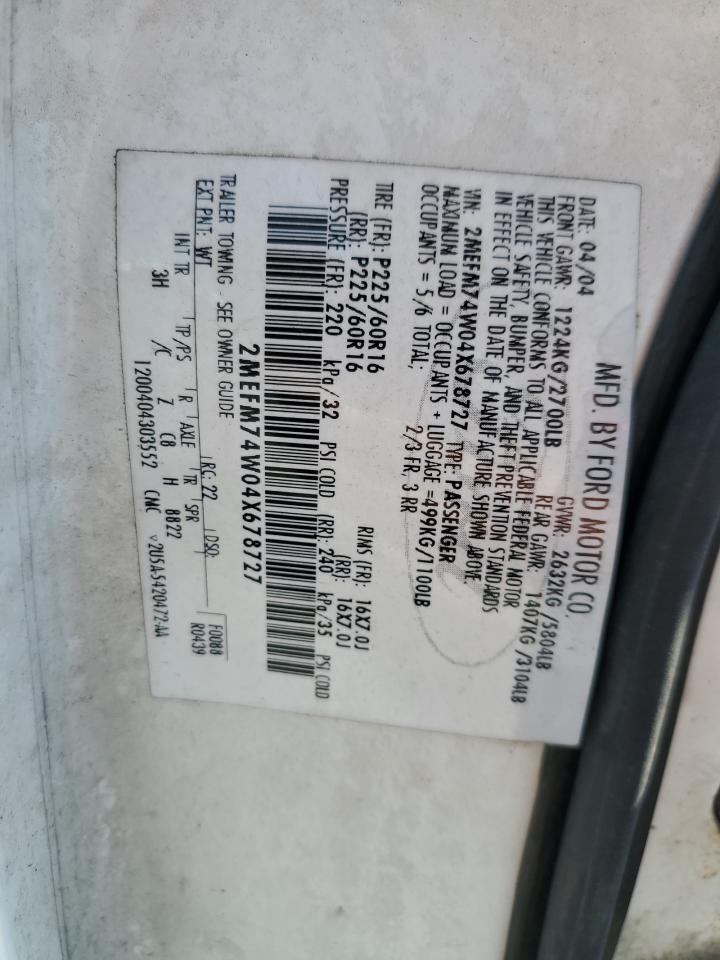 2004 Mercury Grand Marquis Gs VIN: 2MEFM74W04X678727 Lot: 80362655