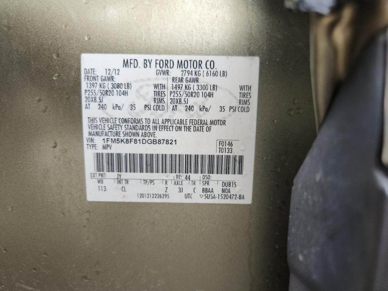 2013 Ford Explorer Limited VIN: 1FM5K8F81DGB87821 Lot: 80650075