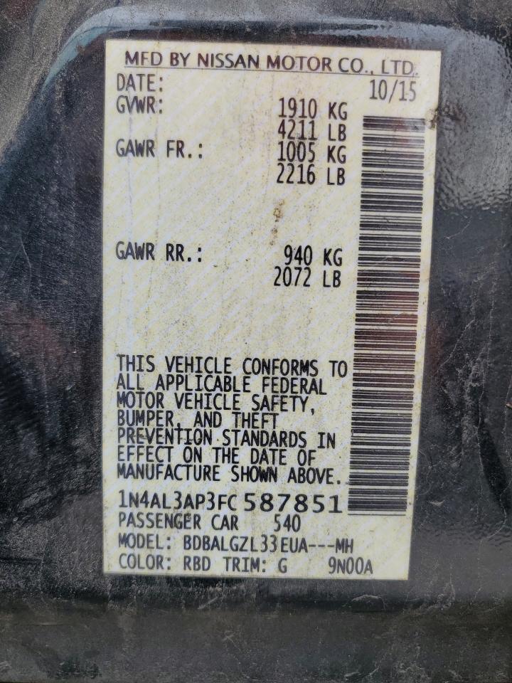 2015 Nissan Altima 2.5 VIN: 1N4AL3AP3FC587851 Lot: 83809145