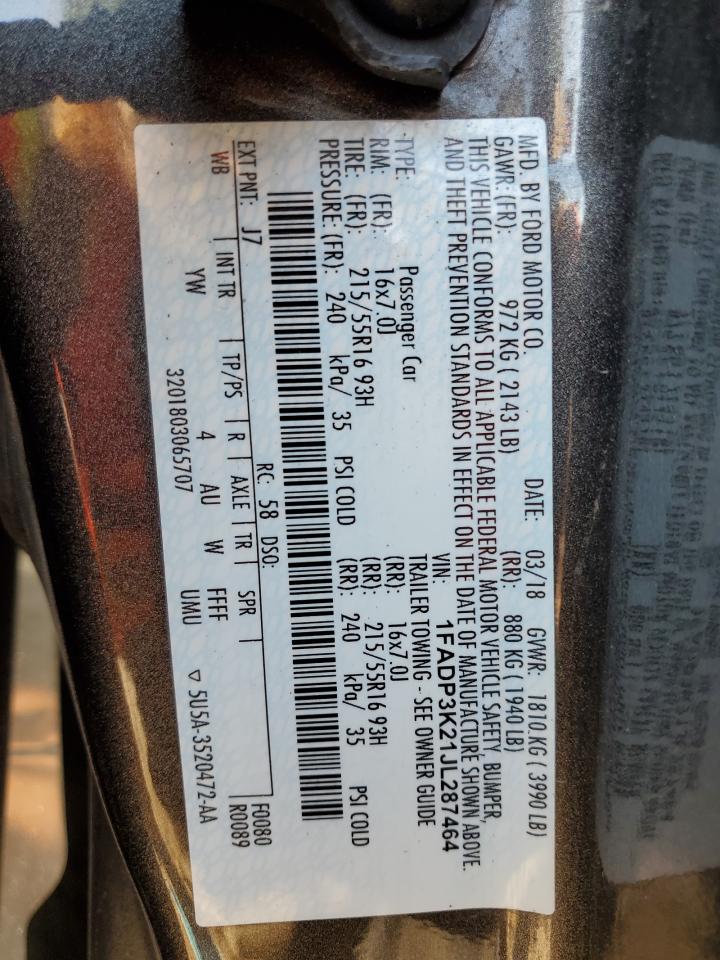 2018 Ford Focus Se VIN: 1FADP3K21JL287464 Lot: 81330765