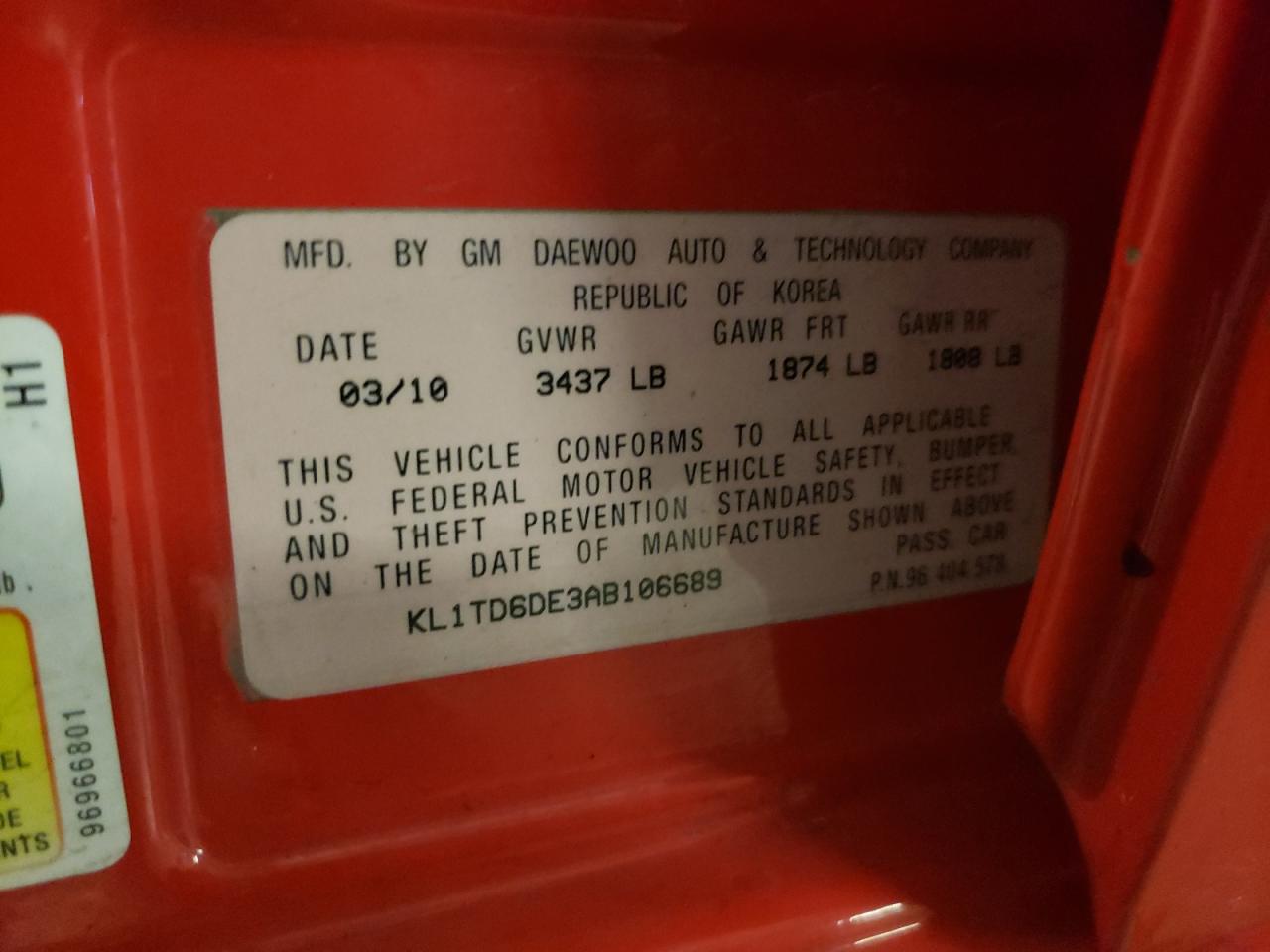 2010 Chevrolet Aveo Ls VIN: KL1TD6DE3AB106689 Lot: 81195655