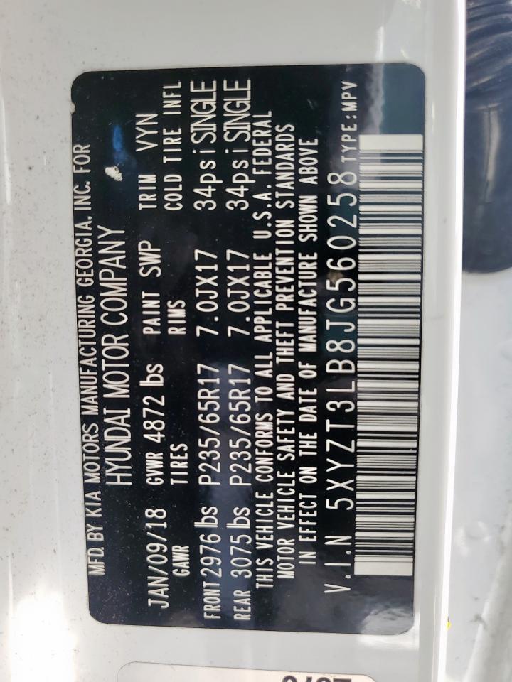 2018 Hyundai Santa Fe Sport VIN: 5XYZT3LB8JG560258 Lot: 81731355