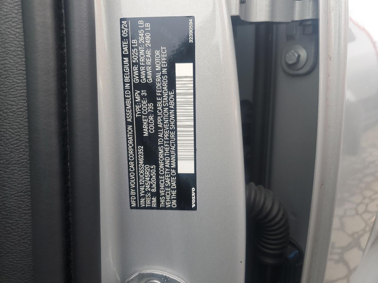 2025 Volvo Xc40 Plus VIN: YV4L12UC6S2462352 Lot: 81598385