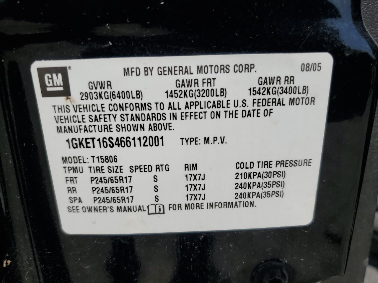 2006 GMC Envoy Xl VIN: 1GKET16S466112001 Lot: 80478095