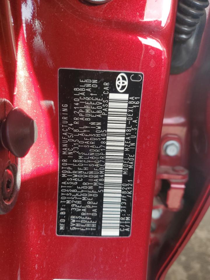 2024 Toyota Corolla Le VIN: 5YFB4MDE7RP178405 Lot: 84482695