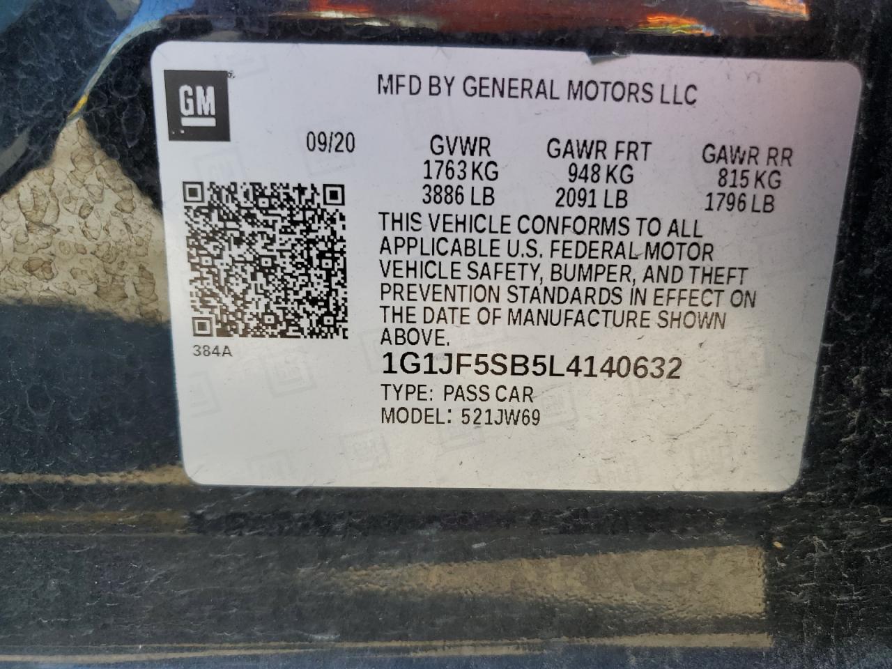 2020 Chevrolet Sonic Premier VIN: 1G1JF5SB5L4140632 Lot: 82067435