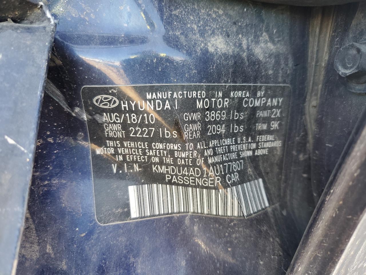 2010 Hyundai Elantra Blue VIN: KMHDU4AD1AU177807 Lot: 80618845