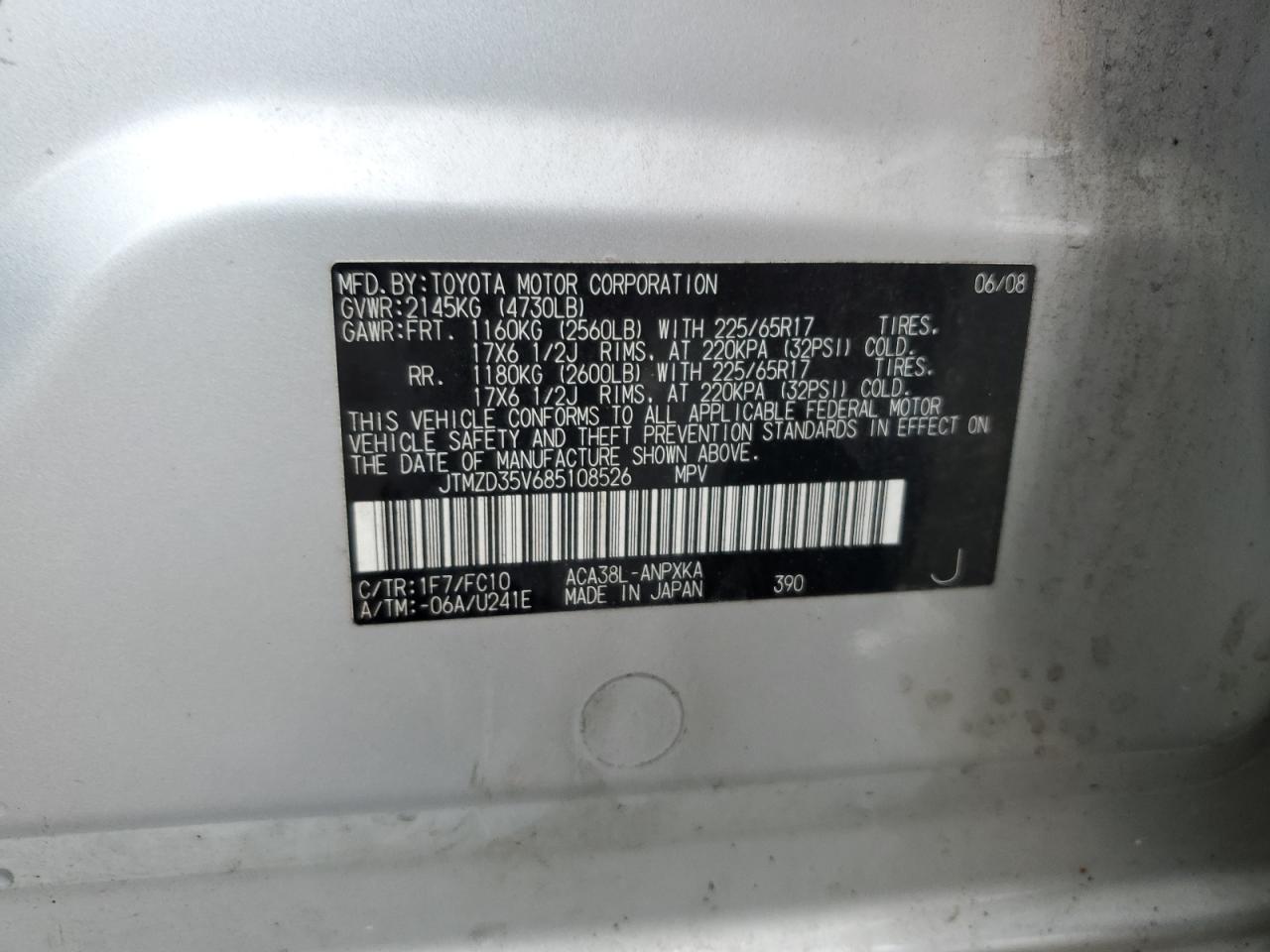 2008 Toyota Rav4 VIN: JTMZD35V685108526 Lot: 81667565