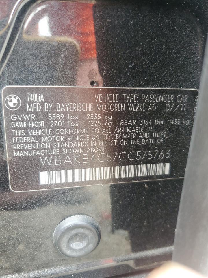 2012 BMW 740 Li VIN: WBAKB4C57CC575763 Lot: 81895775