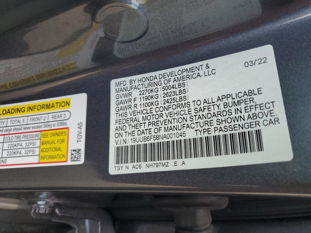 2022 Acura Tlx Tech A VIN: 19UUB6F58NA001045 Lot: 81304915