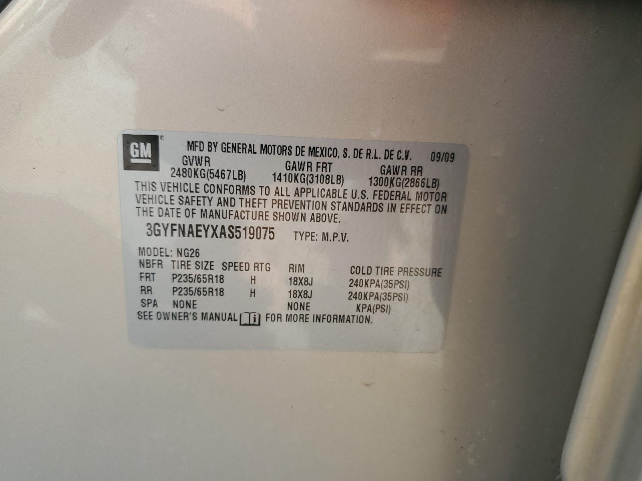 2010 Cadillac Srx Luxury Collection VIN: 3GYFNAEYXAS519075 Lot: 84281085