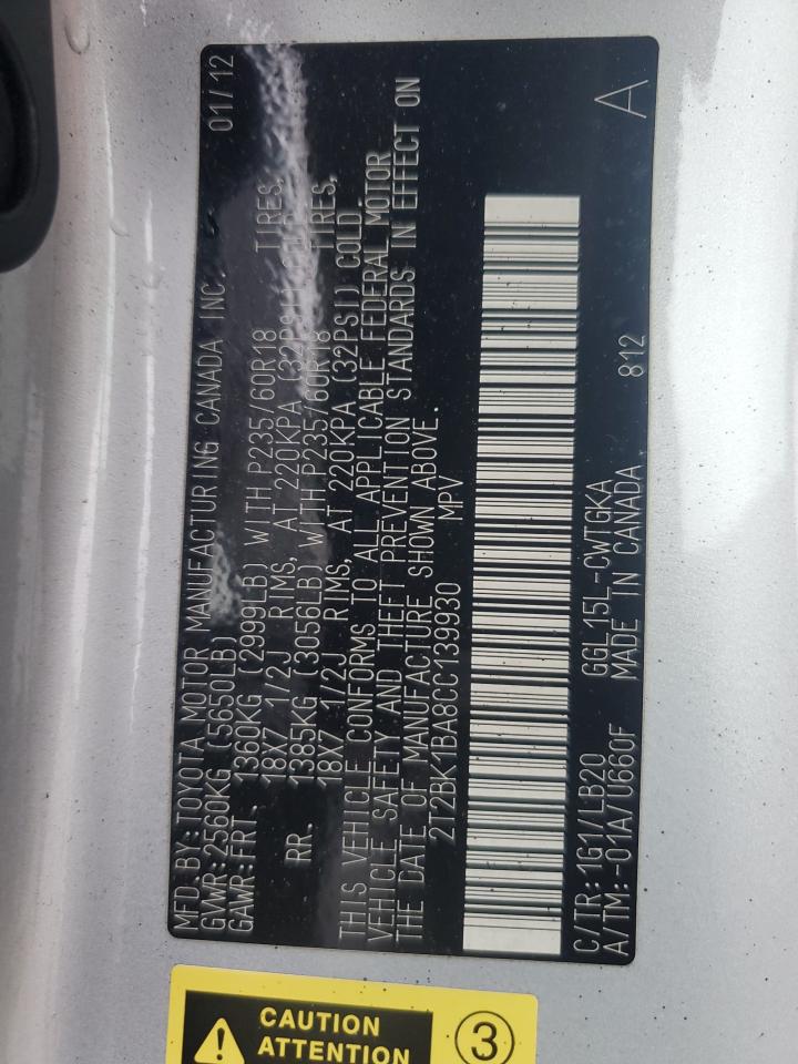 2012 Lexus Rx 350 VIN: 2T2BK1BA8CC139930 Lot: 81388795