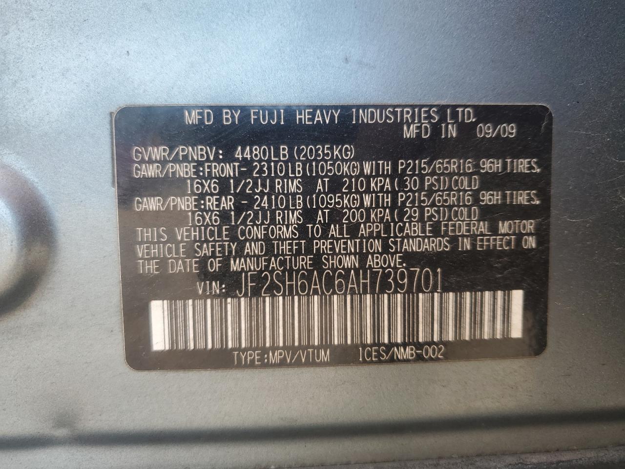 2010 Subaru Forester 2.5X VIN: JF2SH6AC6AH739701 Lot: 80677525